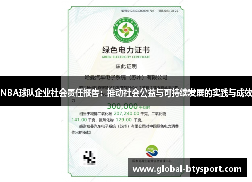 NBA球队企业社会责任报告：推动社会公益与可持续发展的实践与成效