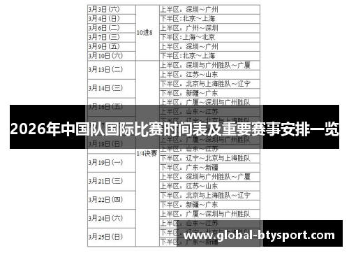 2026年中国队国际比赛时间表及重要赛事安排一览